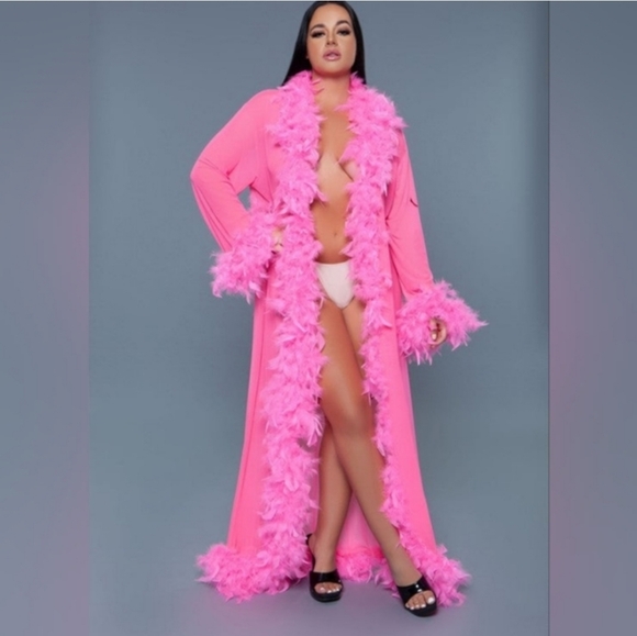 Be Wicked Other - NWT Be Wicked Hot Pink Feather Trim Robe